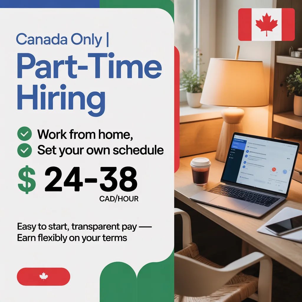 Person working from home on flexible online part-time tasks in Canada